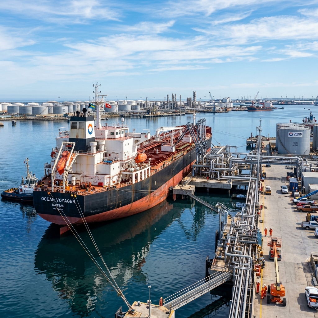 Vessel cargo tanker at port terminal
