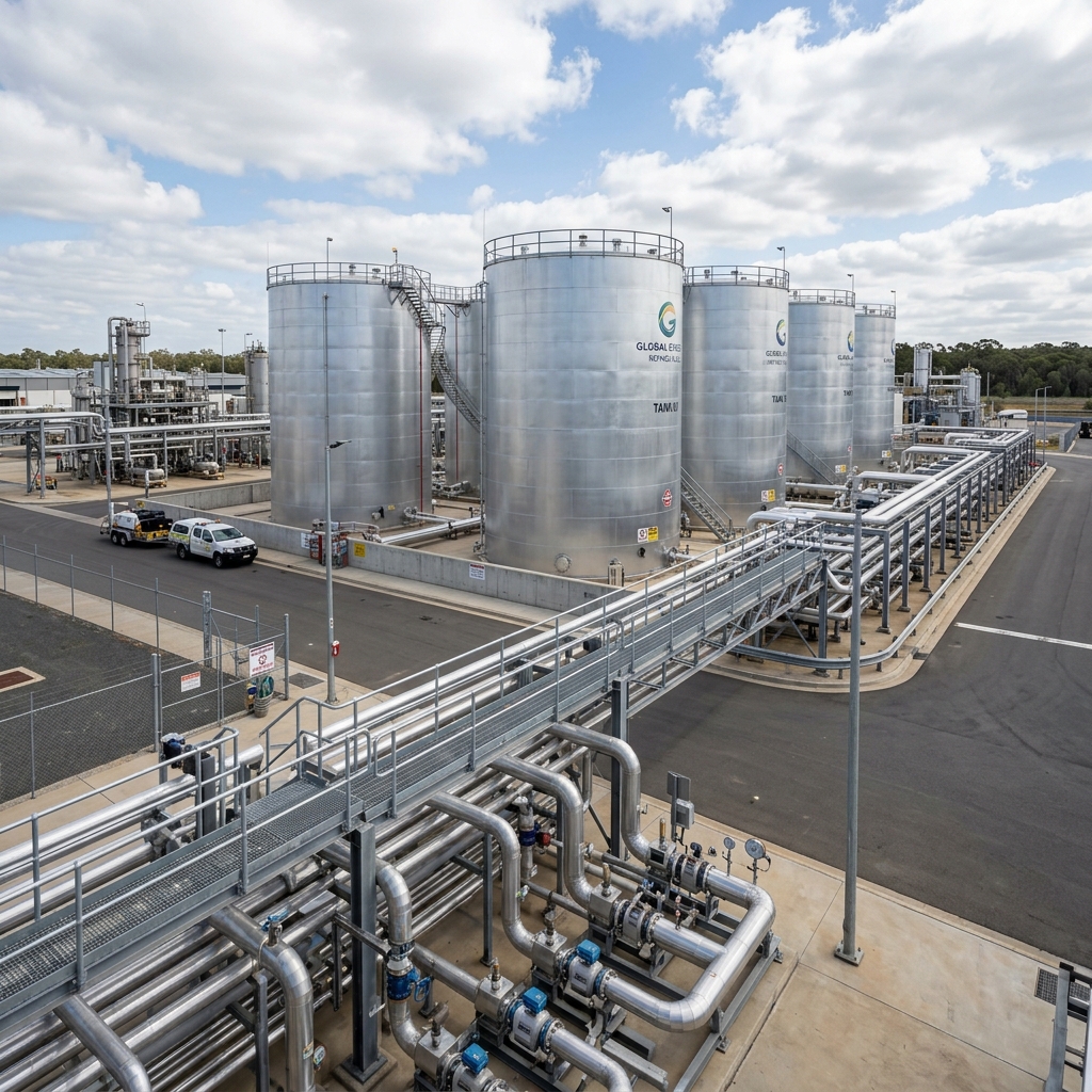 Diesel storage tanks and refinery line